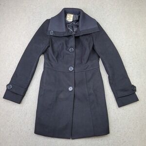 Tulle Anthropologie Womens M Black Button Long‎ Pea Coat Long Sleeve